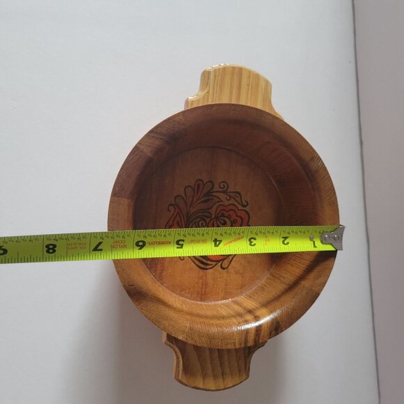 Vintage Soviet Wooden Bowl With Floral Design & Handles - Picture 9 of 9
